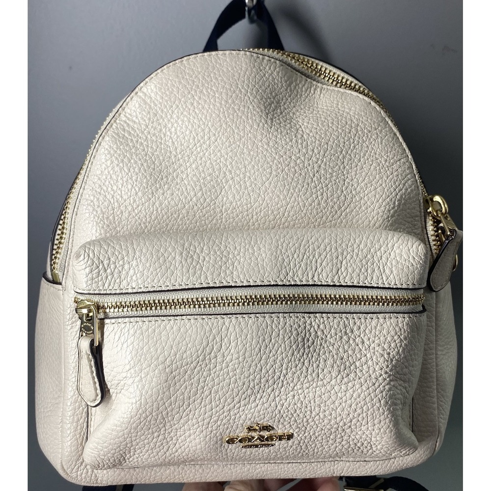 Coach Mini Charlie 100% Pebbled Leather Backpack Carry Bag Cream F28995 EUC